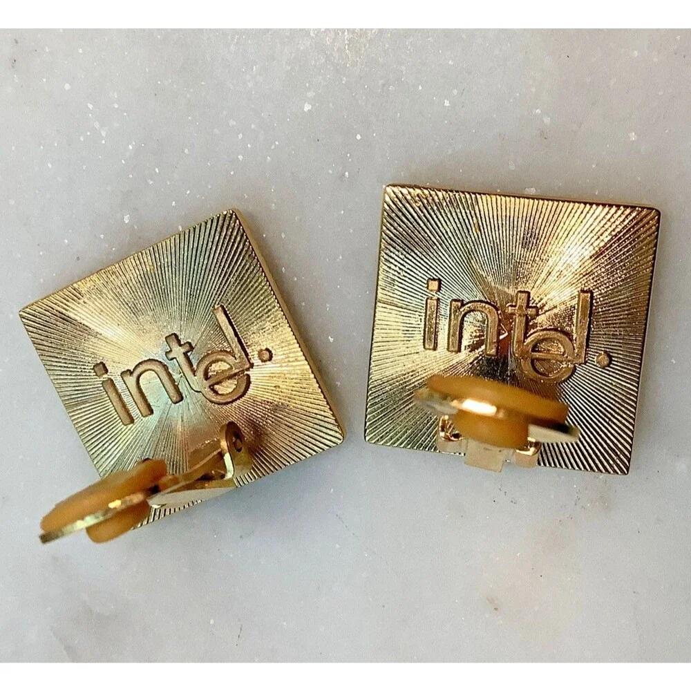 Intel Earrings Pentium CPU Chip Signed Rare Jewelry 90s Tech History Computers